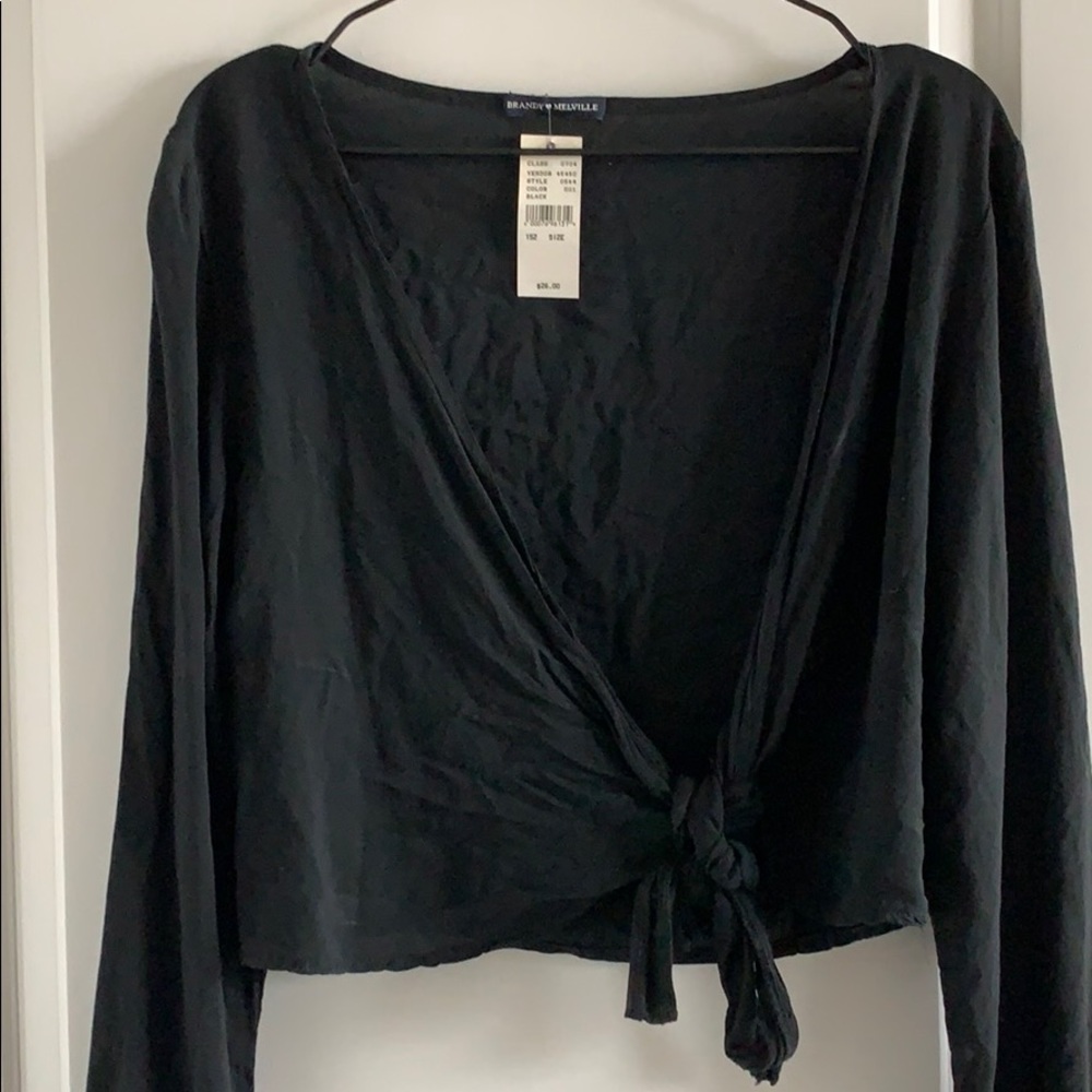 Black wrap/tie long sleeve crop top